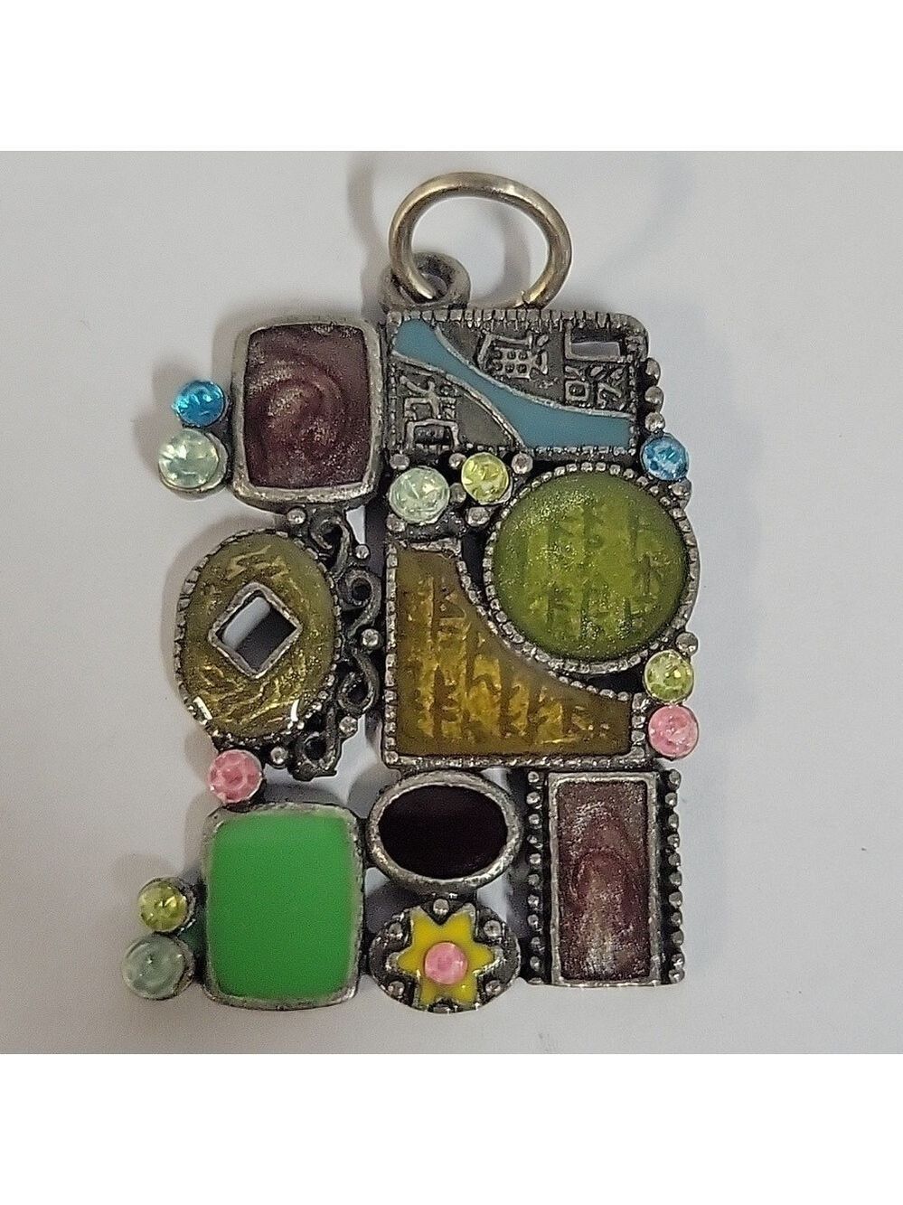 Abstract Geometric MCM Multi-Color Mosiac Art Pendant for Necklace